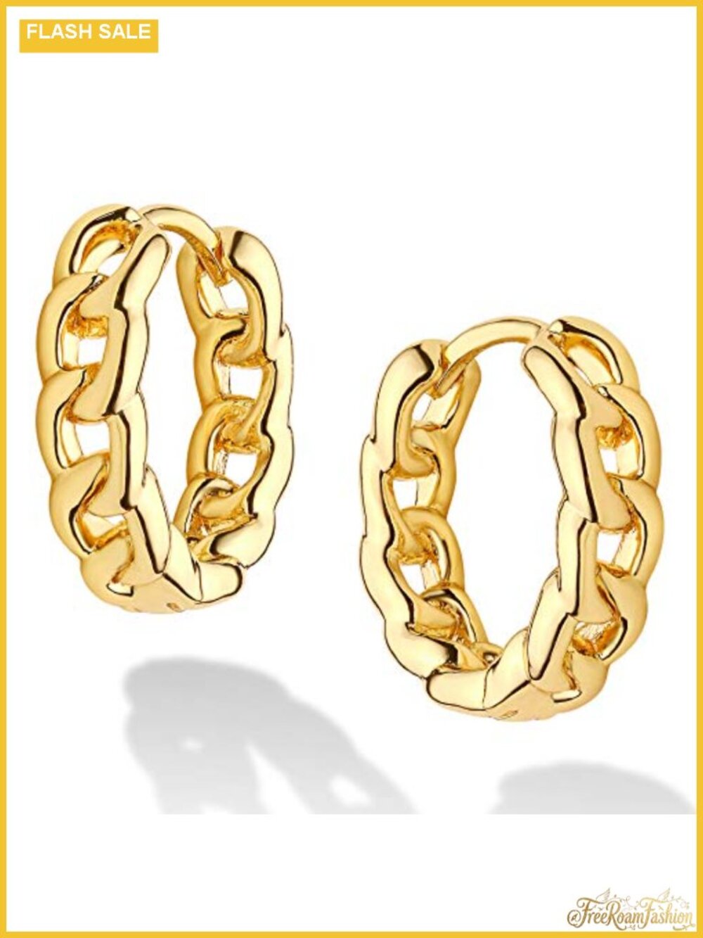 Dainty CZ Huggie Hoop Earrings 14K Gold Plated Cubic Zirconia Curb Chain Hoop